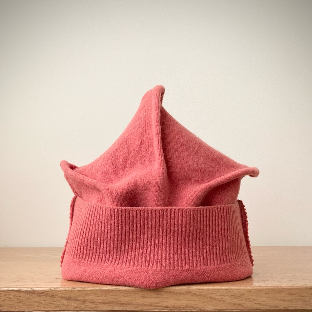 joodito origami crown 100% wool sweater hat bucket beanie cloche cap coral pink